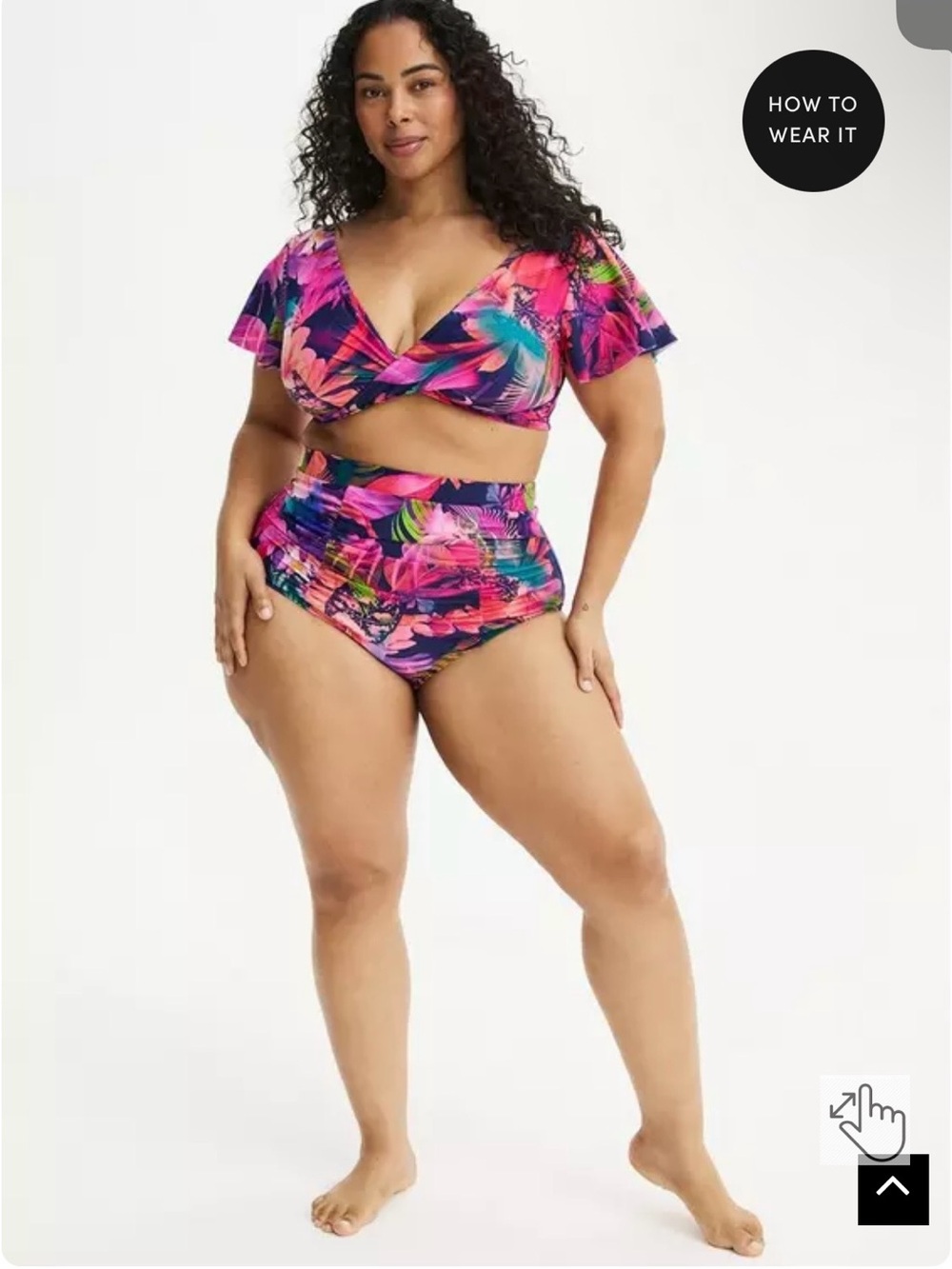 Torrid Tropical Floral High-Waist Bikini - Flutter Wrap Swim top with sleeves
